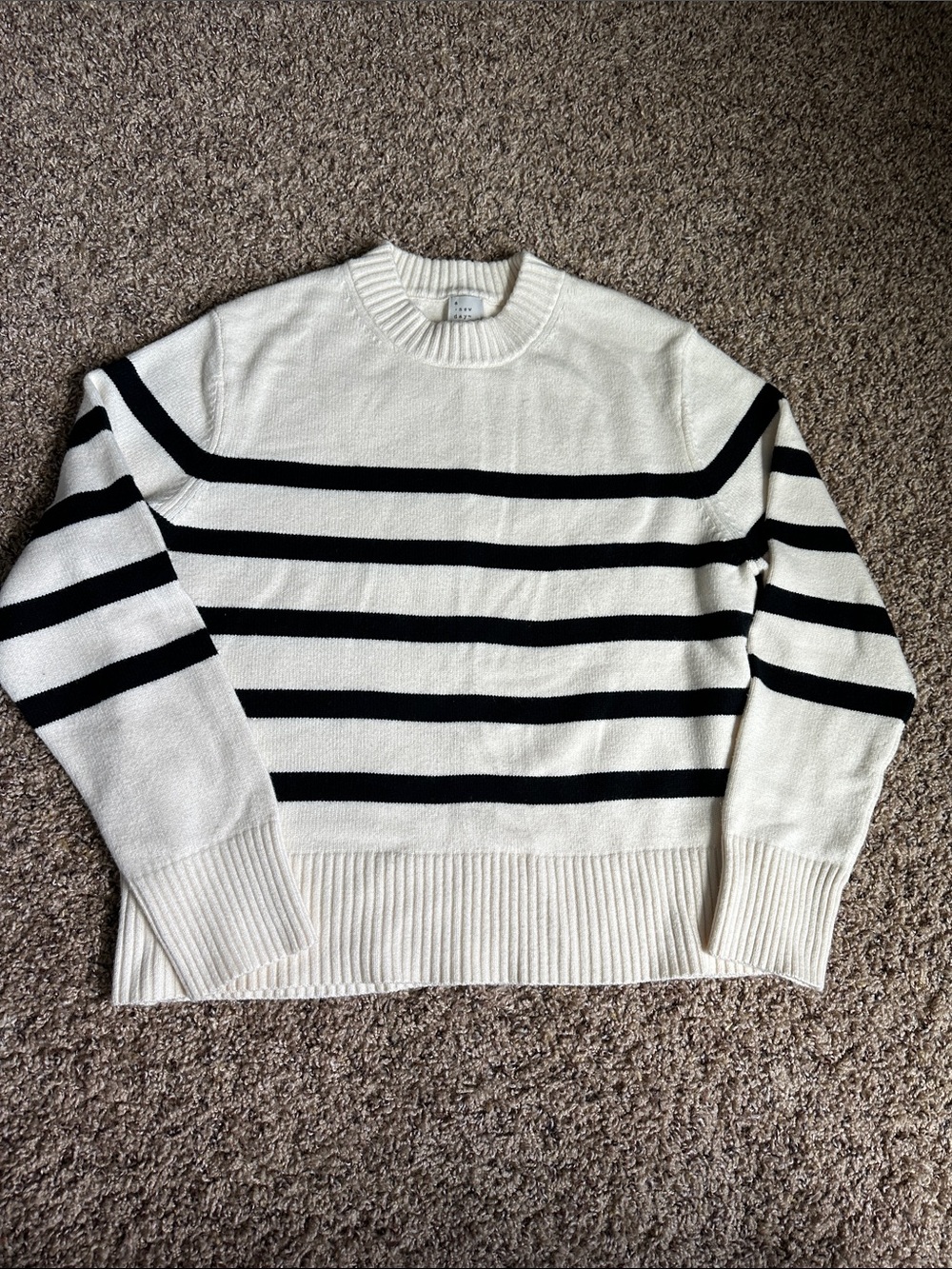 a new day Cream and Black Striped Crewneck Sweater